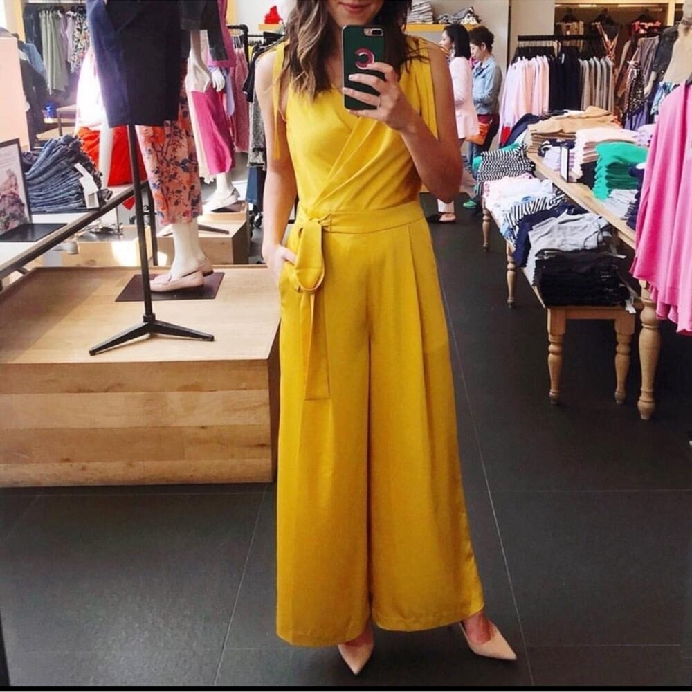 New! J.Crew Collection Satin Yellow Tie Waist Jumpsuit 0